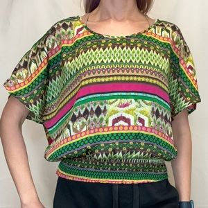 Eyeshadow Women's Multicolor Satin Dolman Fit Open Back Blouse L Large